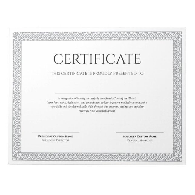 Elegant Classic Diploma Certificate printable Notepad (Front)