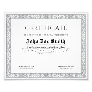 Elegant Classic Diploma Certificate Quality Photo Print