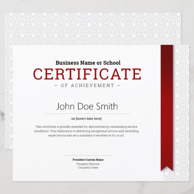 Elegant Classic Diploma Certificate red ribbon (Front/Back)