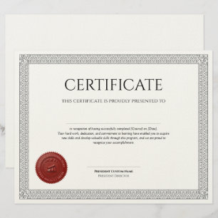 Elegant Classic Diploma Certificate red wax seal Custom Letterhead