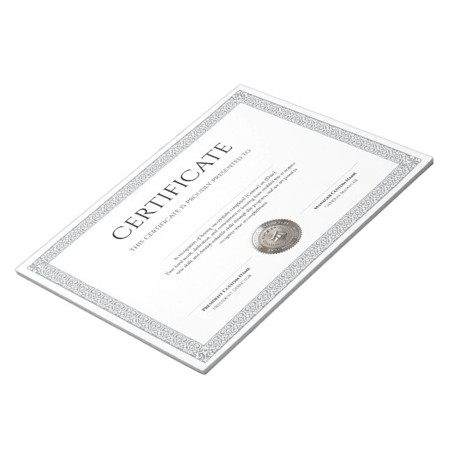 Elegant Classic Diploma Certificate silver seal Notepad (Angled)