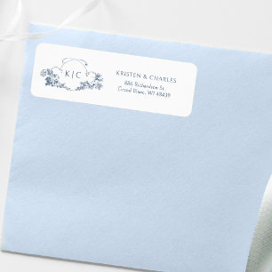 Elegant Classic Dusty Blue French Floral Crest