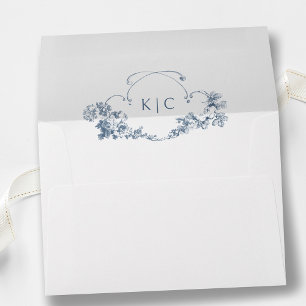 Elegant Classic Dusty Blue French Floral Crest Envelope