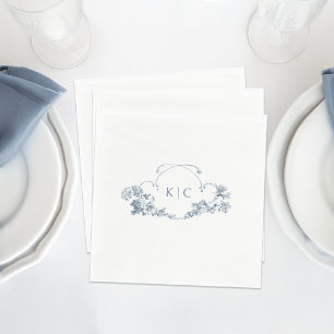 Elegant Classic Dusty Blue French Floral Crest Napkin