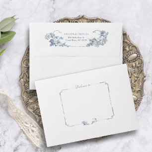 Elegant Classic Dusty Blue French Floral Envelope