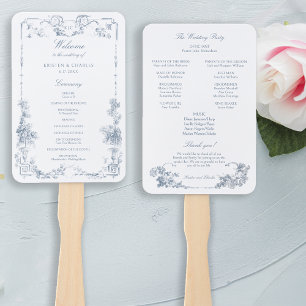 Elegant Classic Dusty Blue French Floral Hand Fan