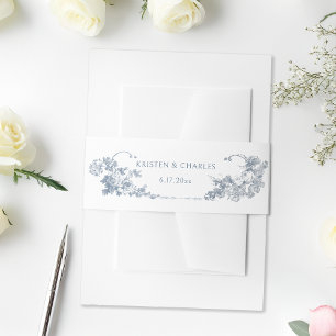 Elegant Classic Dusty Blue French Floral Invitation Belly Band