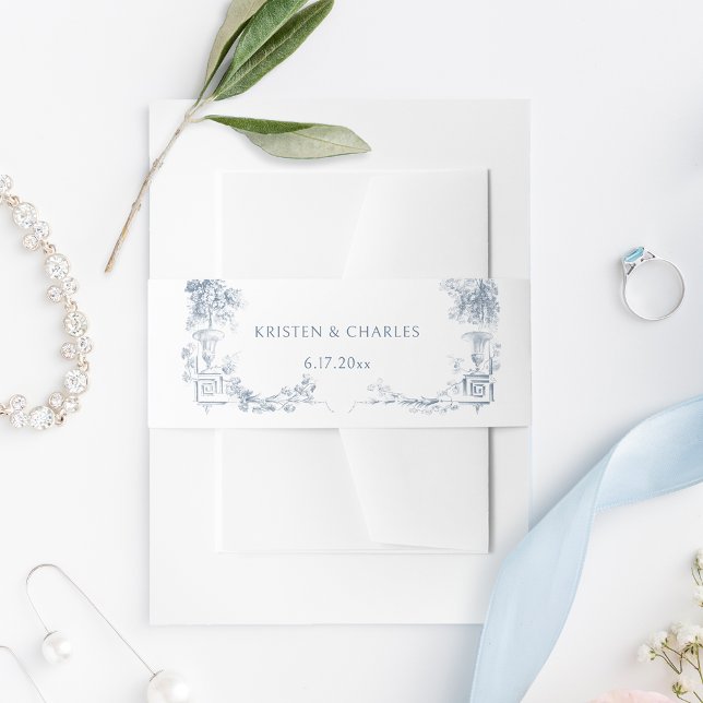 Elegant Classic Dusty Blue French Floral Invitation Belly Band (Creator Uploaded)