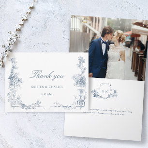 Elegant Classic Dusty Blue French Floral Thank You Card