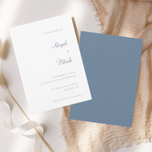 Elegant Classic Dusty Blue & White Wedding Invitation