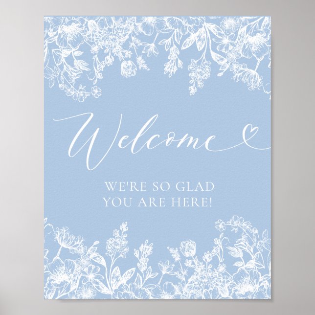 Elegant Classic Dusty Blue Wildflower Welcome Sign (Front)