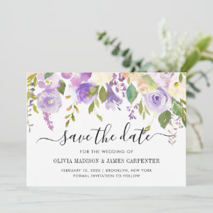 Elegant Classic Dusty Purple Violet Floral Wedding Save The Date