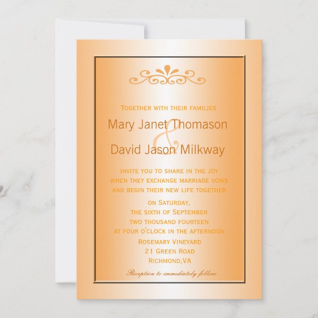 Elegant, classic fall yellow leaves wedding invitation (Front)