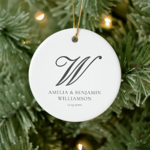 Elegant Classic Family Monogram Minimalist Wedding Ceramic Tree Decoration