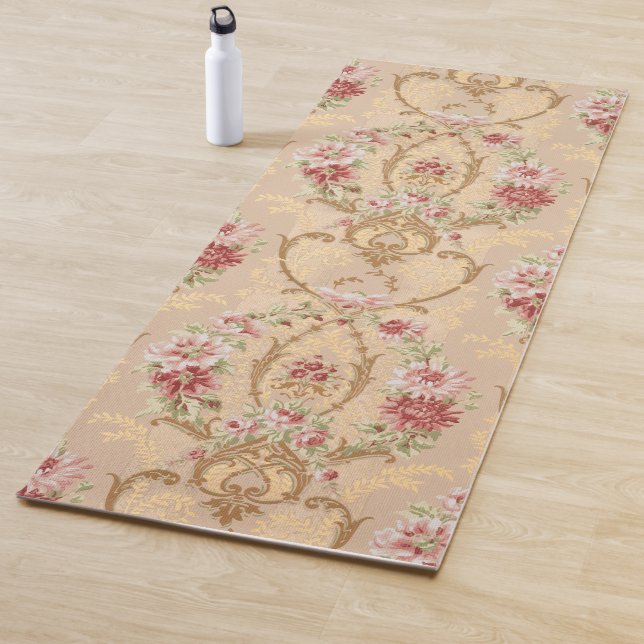 Elegant Classic Floral and Gold Rococo Filigree Yoga Mat (In Situ)