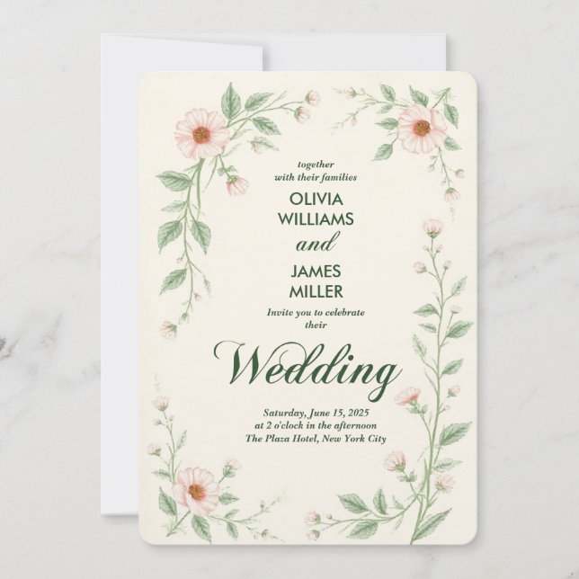 Elegant Classic Floral Wedding Invitation (Front)