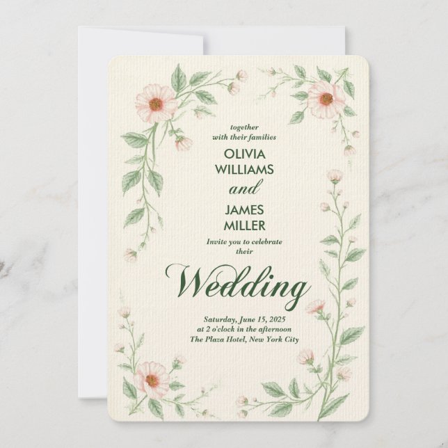 Elegant Classic Floral Wedding Invitation (Front)