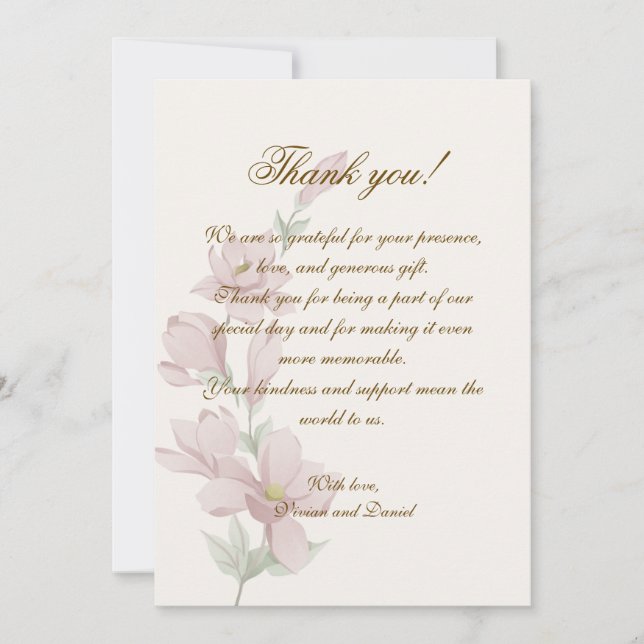 Elegant Classic Floral Wedding Thank You Card (Front)