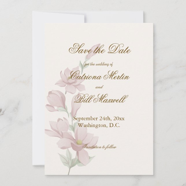 Elegant Classic Florals Save The Date Card (Front)