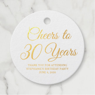 Elegant Classic Foil Cheers to 30 Years Gold Favour Tags