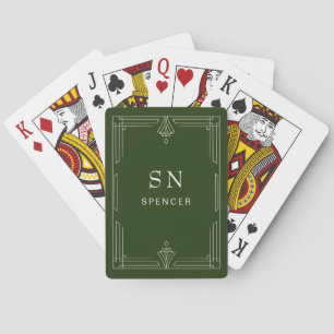 Elegant Classic Forest Green with Monogram Playing Cards