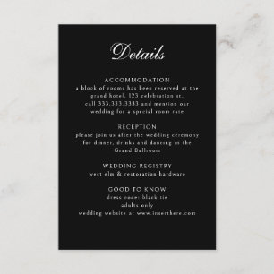 Elegant Classic Formal Black Calligraphy Wedding  Enclosure Card
