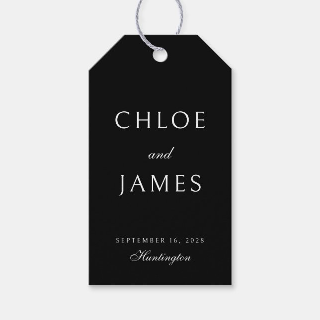 Elegant Classic Formal Black Names Wedding  Gift Tags (Front)