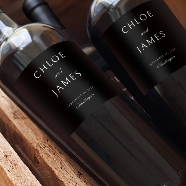 Elegant Classic Formal Black Names Wedding  Wine Label (Creator Uploaded)