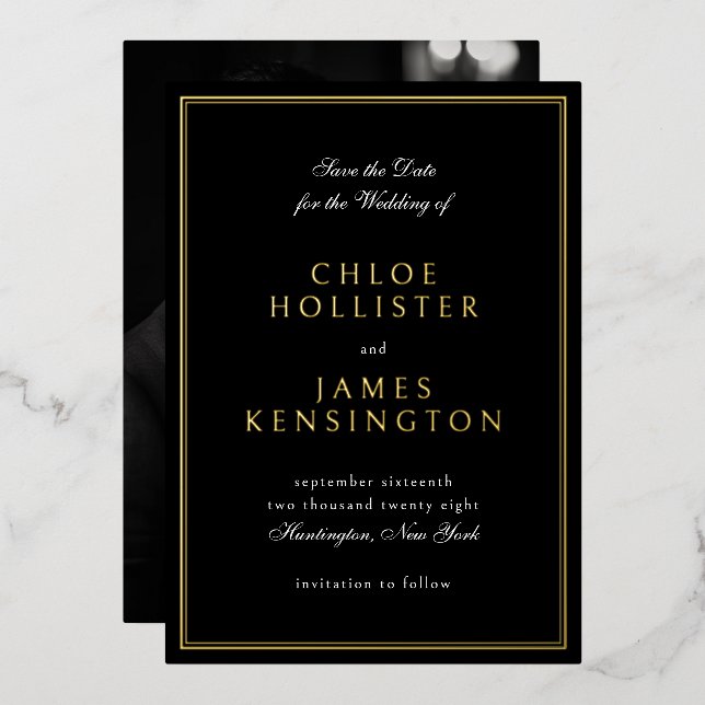 Elegant Classic Formal Black Photo Wedding Gold (Front/Back)