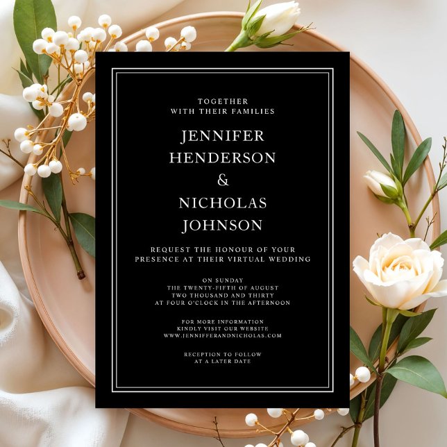 Elegant Classic Formal Black White Virtual Wedding Invitation (Elegant Classic Formal Black White Virtual Wedding Invitation)