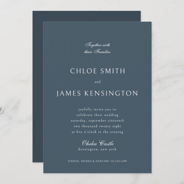 Elegant Classic Formal Dark Blue Wedding  Invitation (Front/Back)