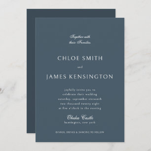 Elegant Classic Formal Dark Blue Wedding  Invitation