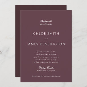 Elegant Classic Formal Dark Mauve Wedding  Invitation