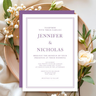 Elegant Classic Formal French Lilac Wedding Invitation