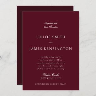 Elegant Classic Formal Maroon Red Wedding  Invitation