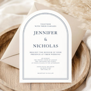 Elegant Classic Formal Navy Blue Wedding Invitation