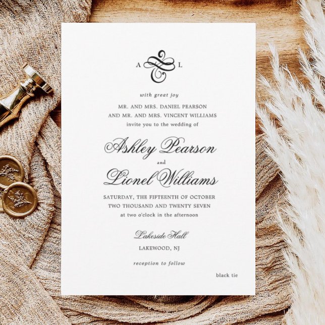 Elegant Classic Formal Script Monogram Wedding Invitation (Creator Uploaded)