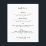 Elegant Classic Formal Wedding Menu<br><div class="desc">Elegant black and white wedding menu featuring a simple and minimal design with the title in a traditional serif font and the course headers in an elegant calligraphy script.  A classic style that is perfect for a formal wedding.</div>