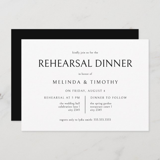 Elegant Classic Formal Wedding Rehearsal Dinner Invitation (Front/Back)