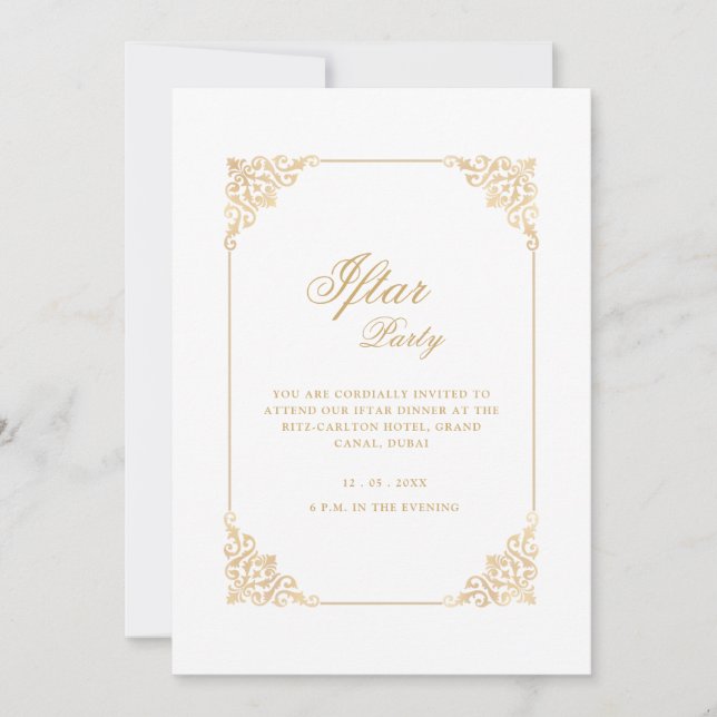 Elegant Classic Frame Gold Script Iftar Party Invitation (Front)