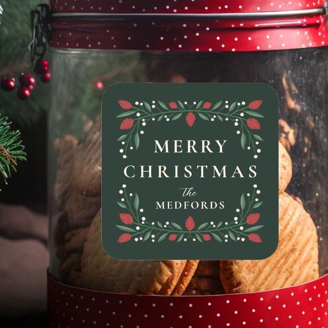 Elegant Classic Frame Personalised Christmas Square Sticker (Creator Uploaded)