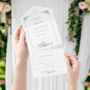 Elegant Classic French Rococo Floral All In One Invitation
