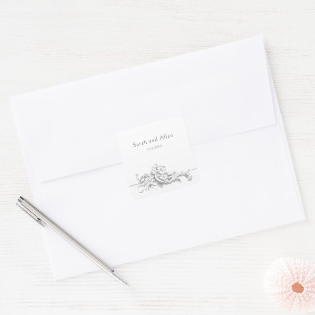 Elegant Classic French Rococo Floral Square Sticker (Envelope)