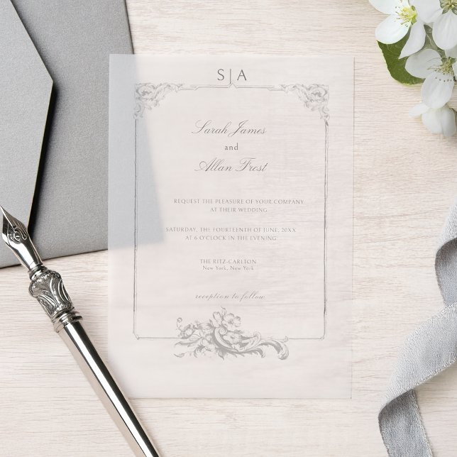 Elegant Classic French Rococo Floral Vellum Invitations (Creator Uploaded)