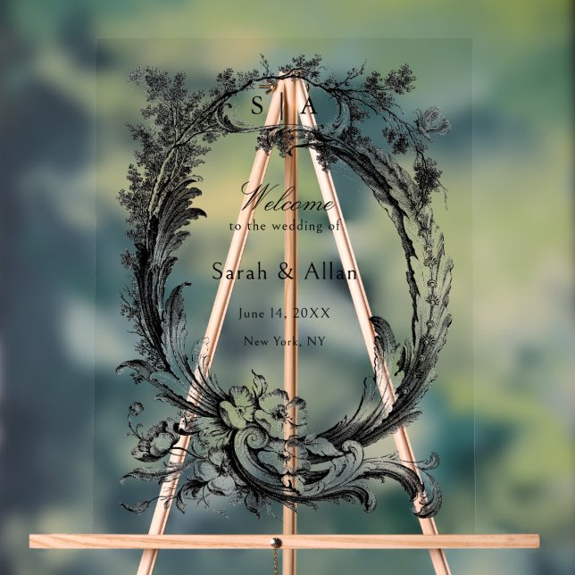 Elegant Classic French Rococo Floral Welcome Acrylic Sign (Neutral)