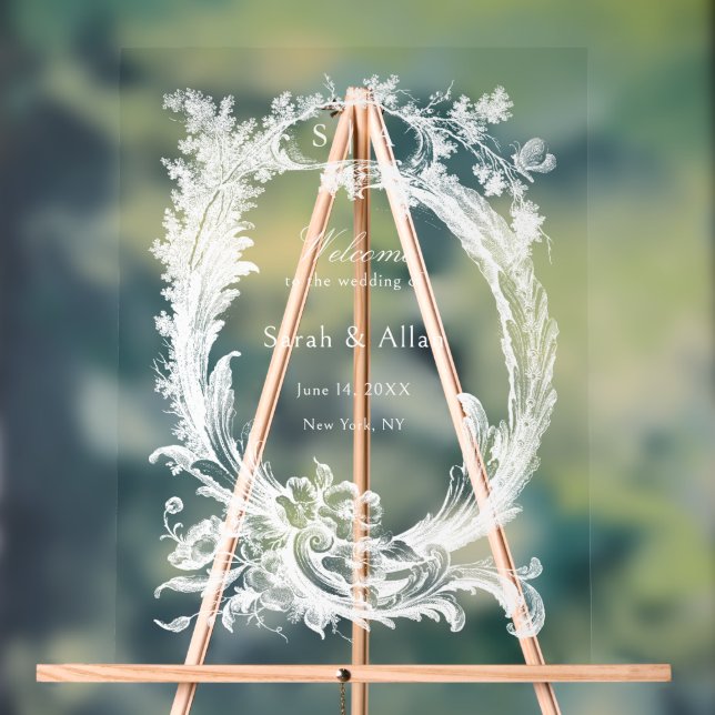 Elegant Classic French Rococo Floral Welcome Acrylic Sign (Neutral)