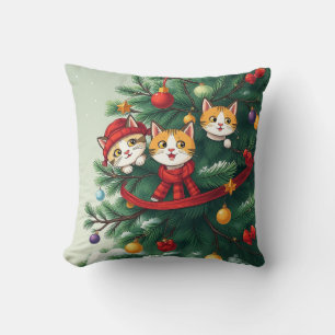 Elegant Classic Funny Cat Christmas Tree Red Green Cushion