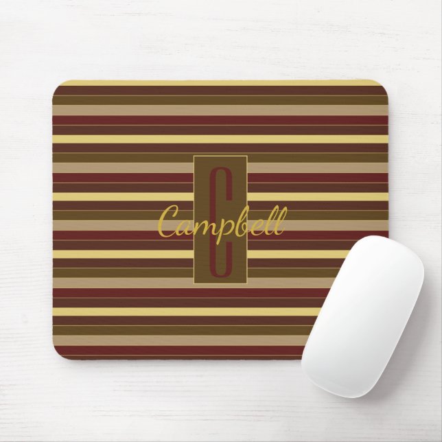 ELEGANT CLASSIC GOLD BROWN RED STRIPES MONOGRAM MOUSE MAT (With Mouse)