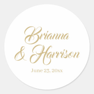 Elegant classic gold custom calligraphy wedding  classic round sticker
