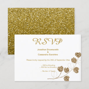 ELEGANT CLASSIC GOLD EUCALYPTUS GLITTER  RSVP   INVITATION